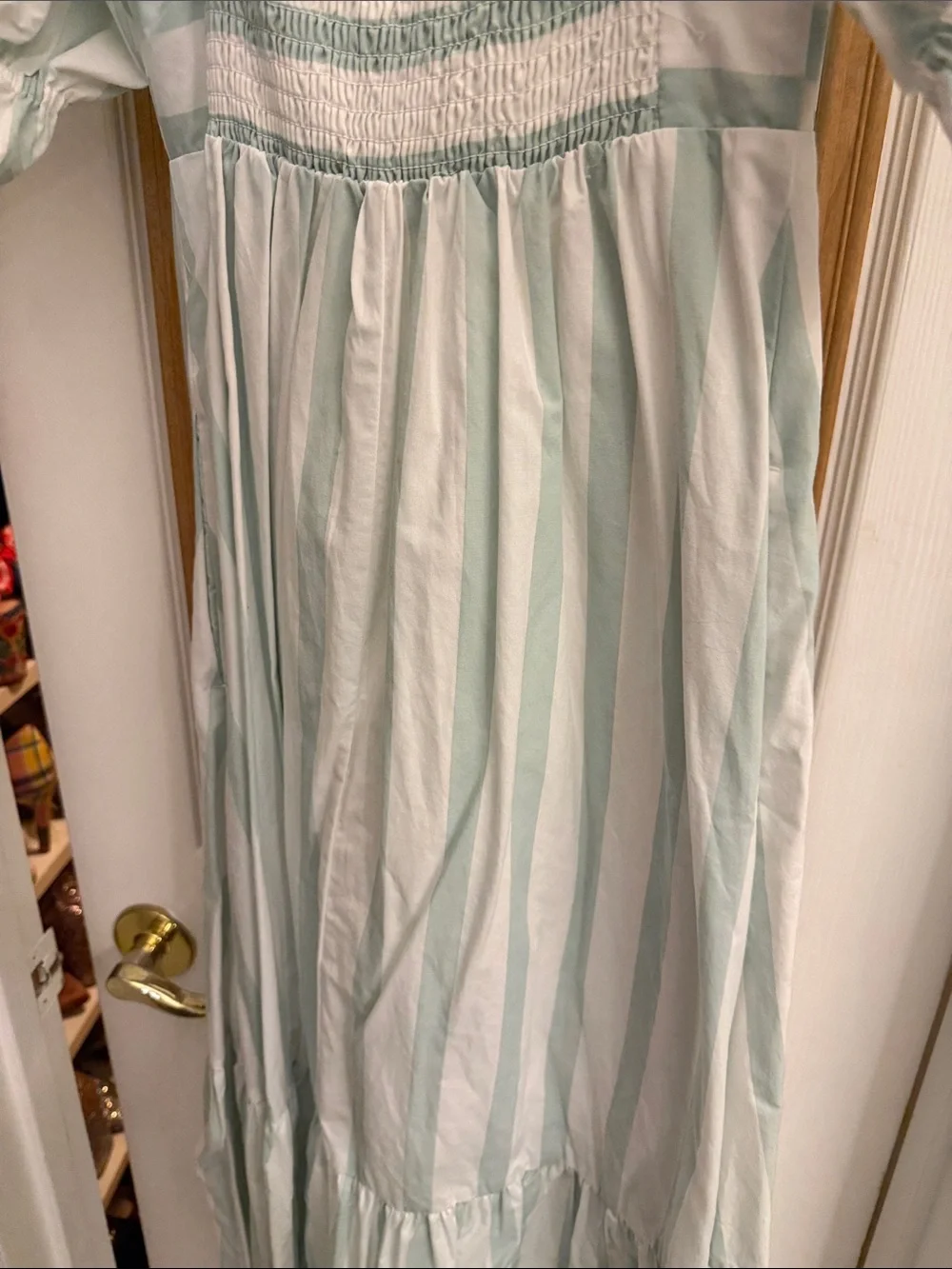 Abercrombie and Fitch Striped Puff Sleeve midi/maxi Dress in Mint & White